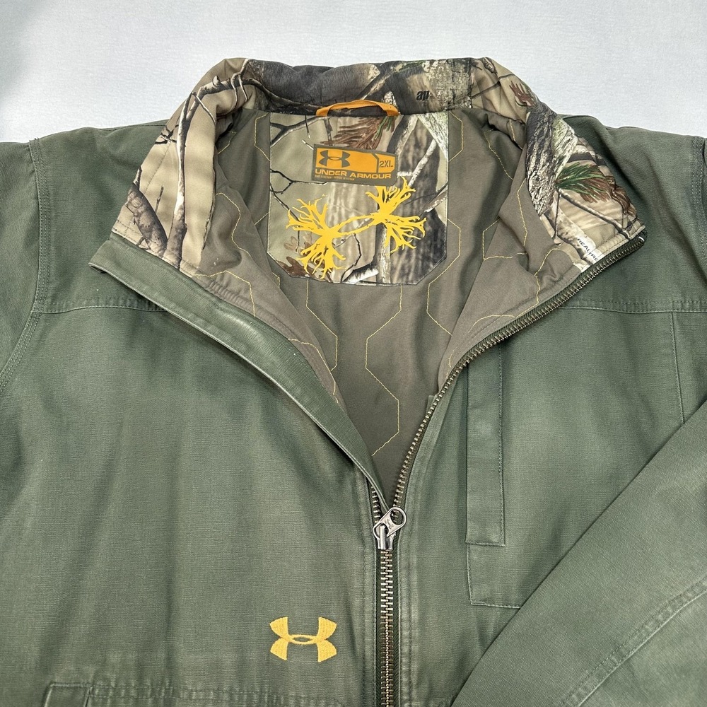 Under Armour Jacket Mens 2XL Green Quilted Lined Canvas Bomber Hunting Real Tree - Picture 4 of 15